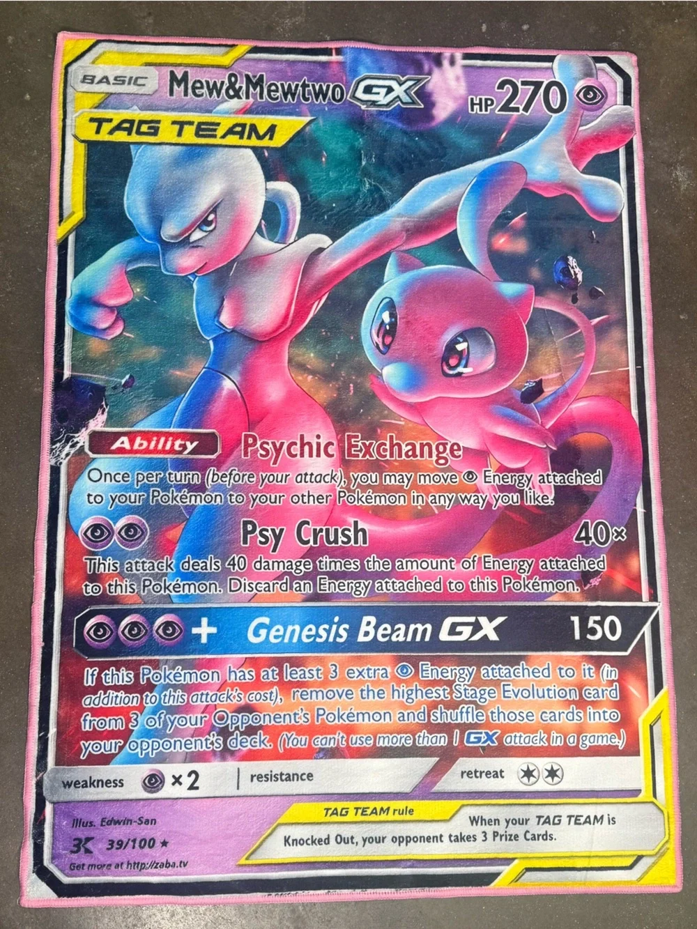Large Pokemon Mew & Mewtwo GX Tag Team Unified Minds Huge TCG Card Rug Area Mat
